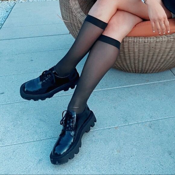 Zara Black Patent Platform Derby Shoe Sz 10 - Picture 1 of 13